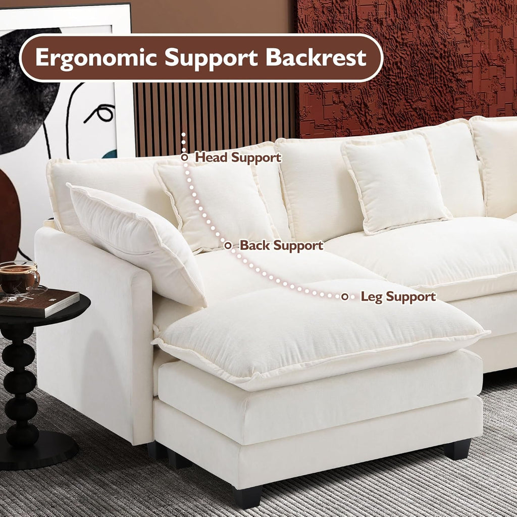111.4 Inch L-Shaped Modern Sofa Modular Cloud Sofa Ottoman 4-Seater Chenille Deep Seat Sofa