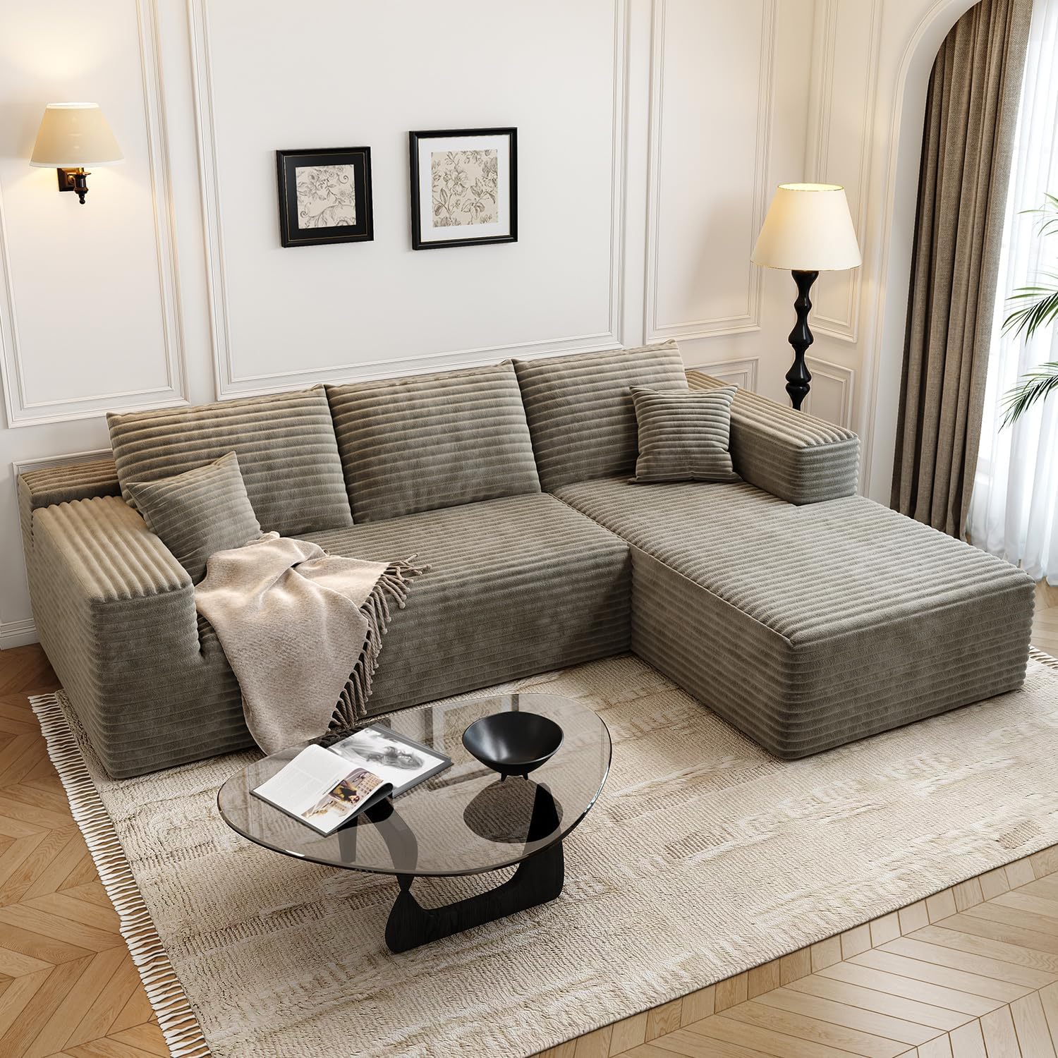 107.5 Cloud Modular Sectional Sofa Couch with L-Shape Chaise,Modern Minimalist Upholstered Couches for Living Room Bedroom,Deep Seat Corner Couch锛孨o Assembly Required (Black,Left Facing Chaise)