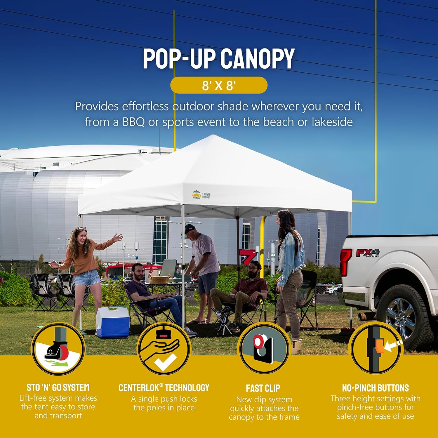 10x10 Pop-Up Awning - One-Click Installation Beach Tent - Outdoor Sunshade Silver Coated Top, 3 Heights and 4 Sand Pockets
