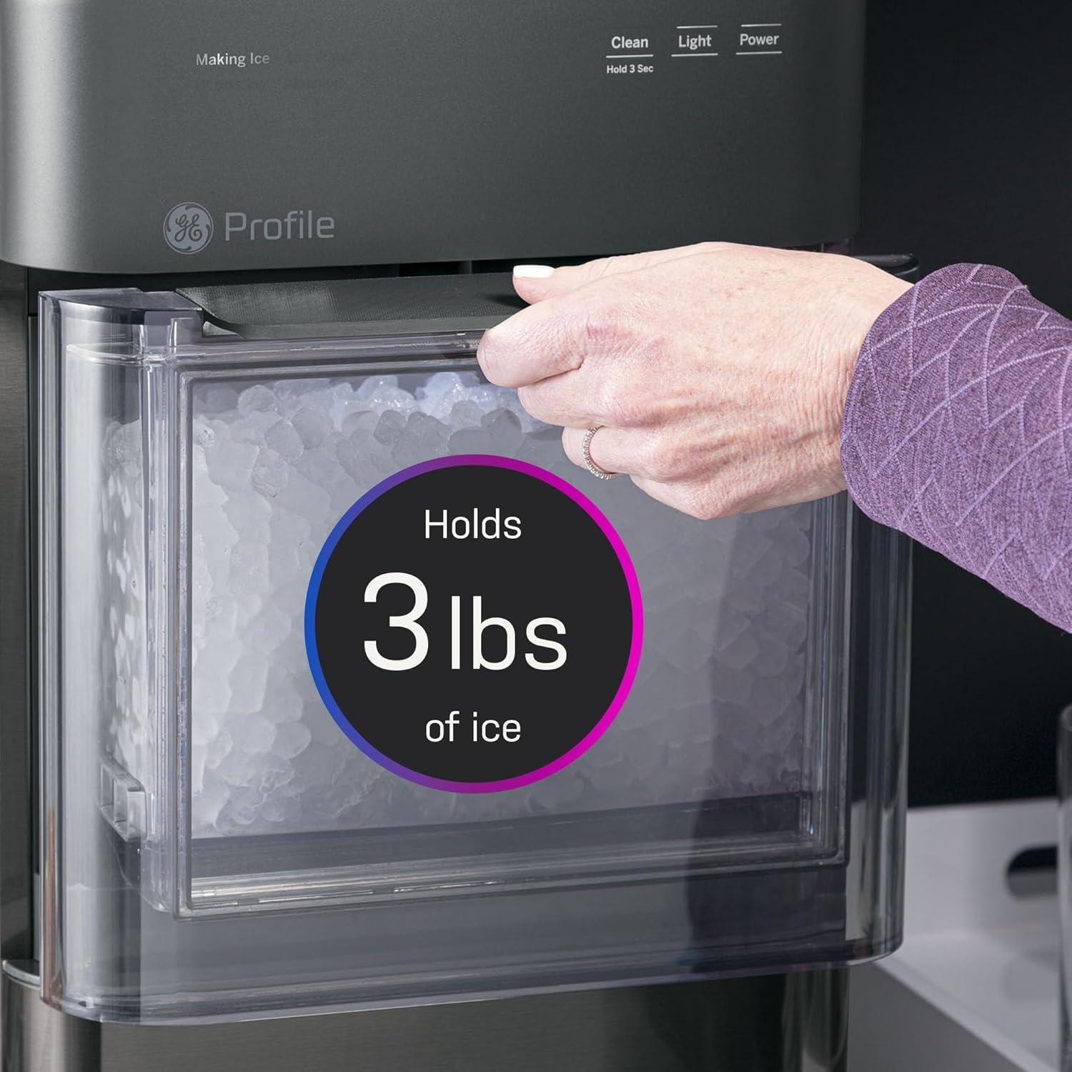 GE Profile Opal 2.0 with 0.75 Gallon Tank, Chewable Crunchable Countertop Nugget Ice Maker, Scoop included, 38 lbs in 24 hours, Pellet Ice Machine with WiFi & Smart Connected, Stainless Steel