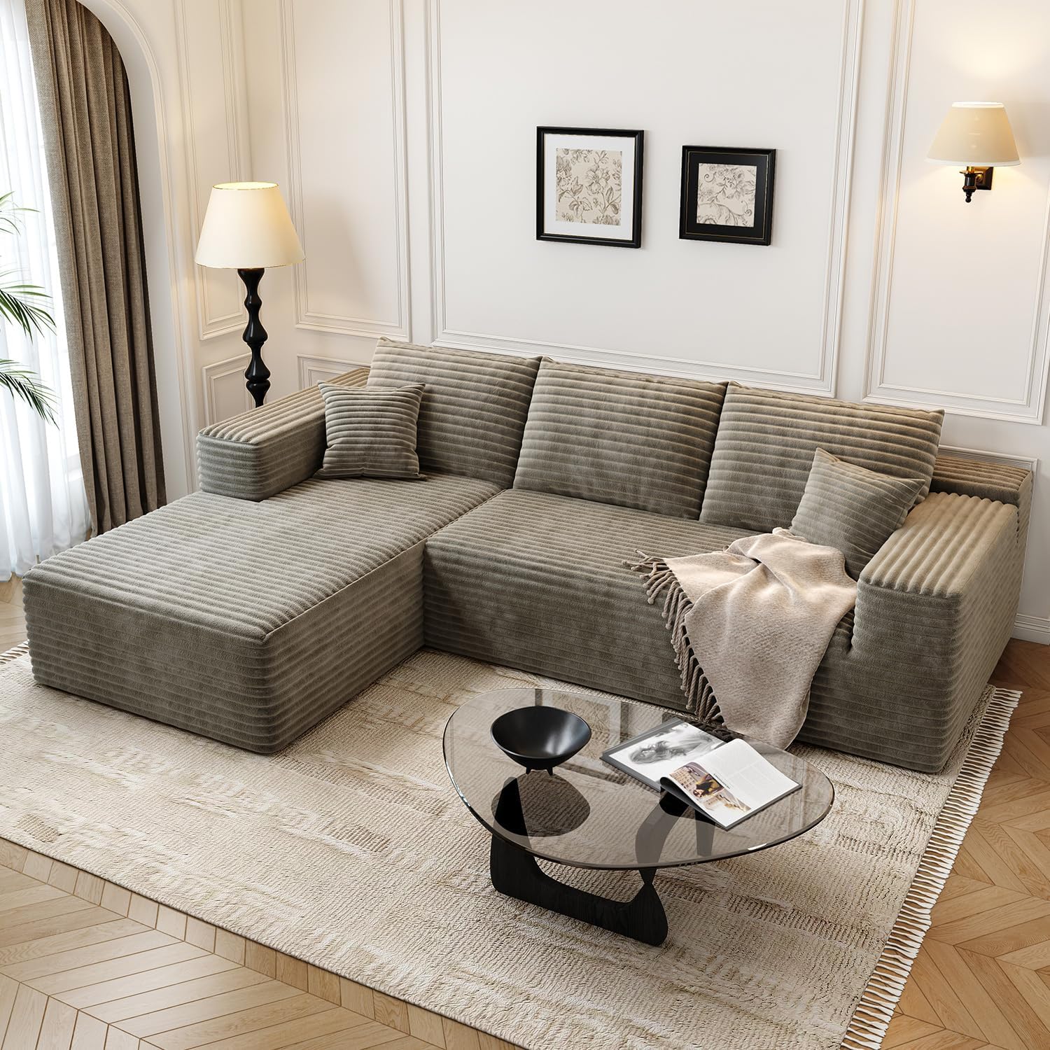 107.5 Cloud Modular Sectional Sofa Couch with L-Shape Chaise,Modern Minimalist Upholstered Couches for Living Room Bedroom,Deep Seat Corner Couch锛孨o Assembly Required (Black,Left Facing Chaise)