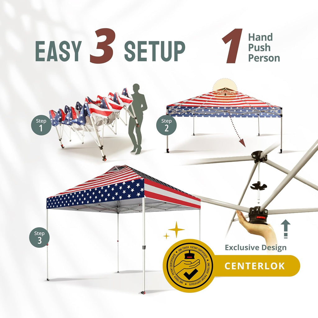 10x10 Pop-Up Awning - One-Click Installation Beach Tent - Outdoor Sunshade Silver Coated Top, 3 Heights and 4 Sand Pockets