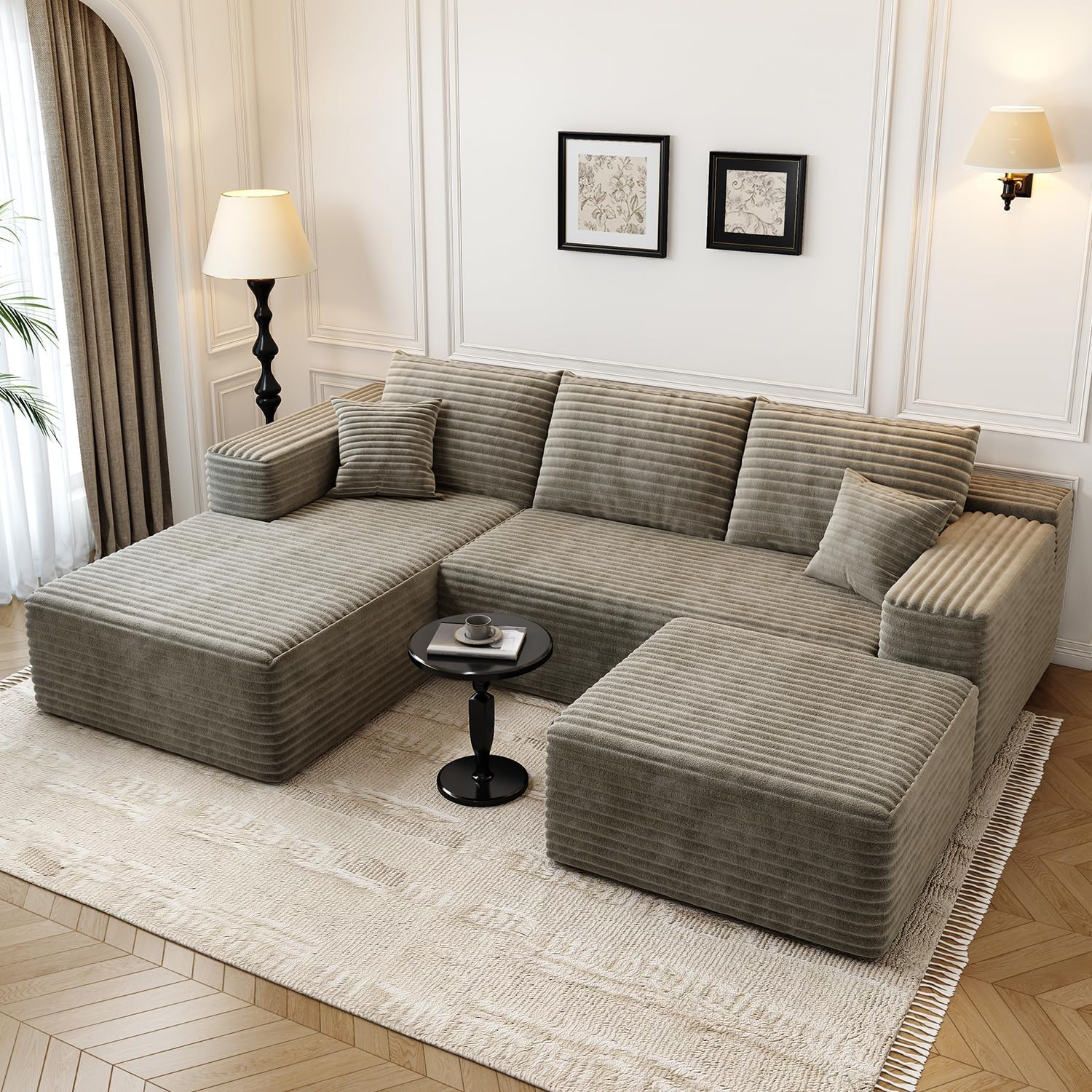 107.5 Cloud Modular Sectional Sofa Couch with L-Shape Chaise,Modern Minimalist Upholstered Couches for Living Room Bedroom,Deep Seat Corner Couch锛孨o Assembly Required (Black,Left Facing Chaise)