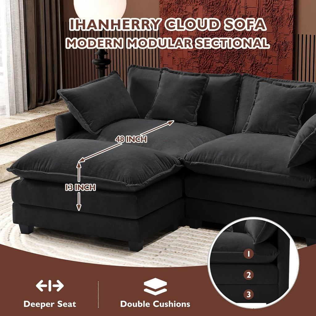 111.4 Inch L-Shaped Modern Sofa Modular Cloud Sofa Ottoman 4-Seater Chenille Deep Seat Sofa