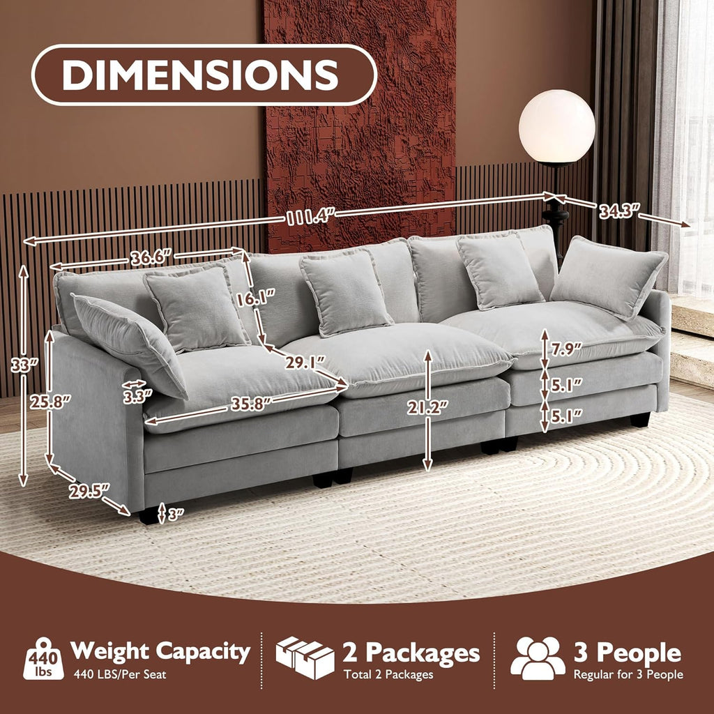 111.4 Inch L-Shaped Modern Sofa Modular Cloud Sofa Ottoman 4-Seater Chenille Deep Seat Sofa