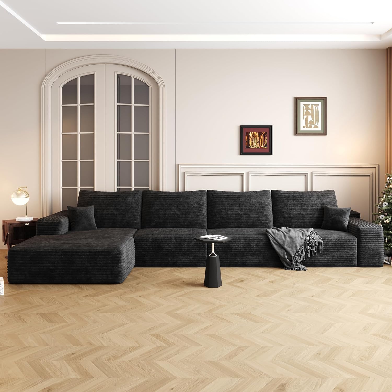 135 Oversized Compressed Sectional Sofa - 33D High-Density Foam Cloud Couch with Deep Seat - Minimalist 3-Piece Corduroy Upholstered Boneless Modular Lounge Couch | Breathable material, Full Foam, Anti-slip