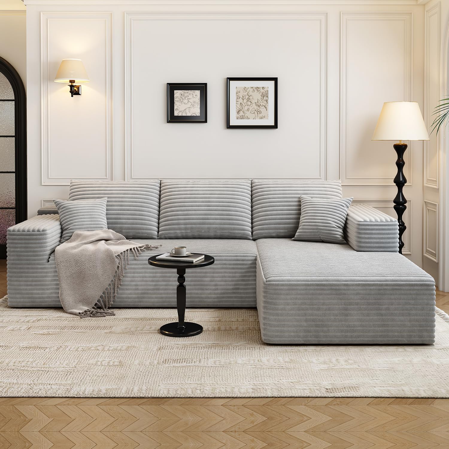 107.5 Cloud Modular Sectional Sofa Couch with L-Shape Chaise,Modern Minimalist Upholstered Couches for Living Room Bedroom,Deep Seat Corner Couch锛孨o Assembly Required (Black,Left Facing Chaise)