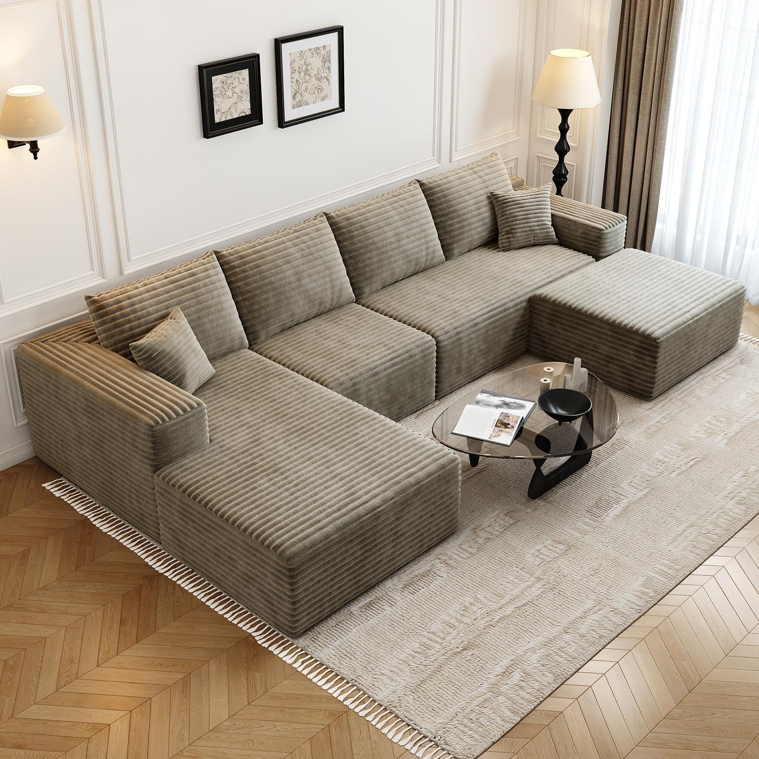 107.5 Cloud Modular Sectional Sofa Couch with L-Shape Chaise,Modern Minimalist Upholstered Couches for Living Room Bedroom,Deep Seat Corner Couch锛孨o Assembly Required (Black,Left Facing Chaise)