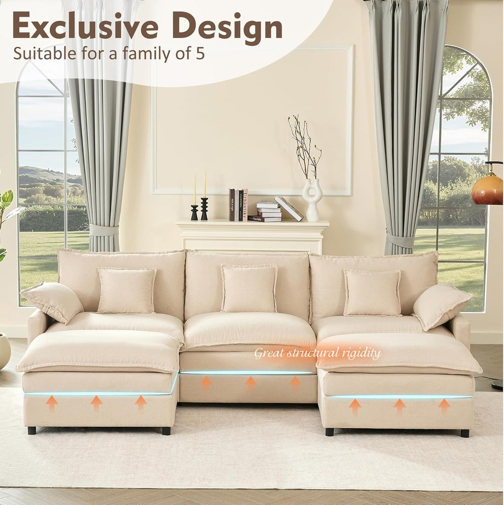 108 U Shaped Couch, Modular Sectional Sofa, 3-Seater Comfy Cloud Couch with Movable Ottoman, Deep Seat Couches for Living Room, Chenille, Slate