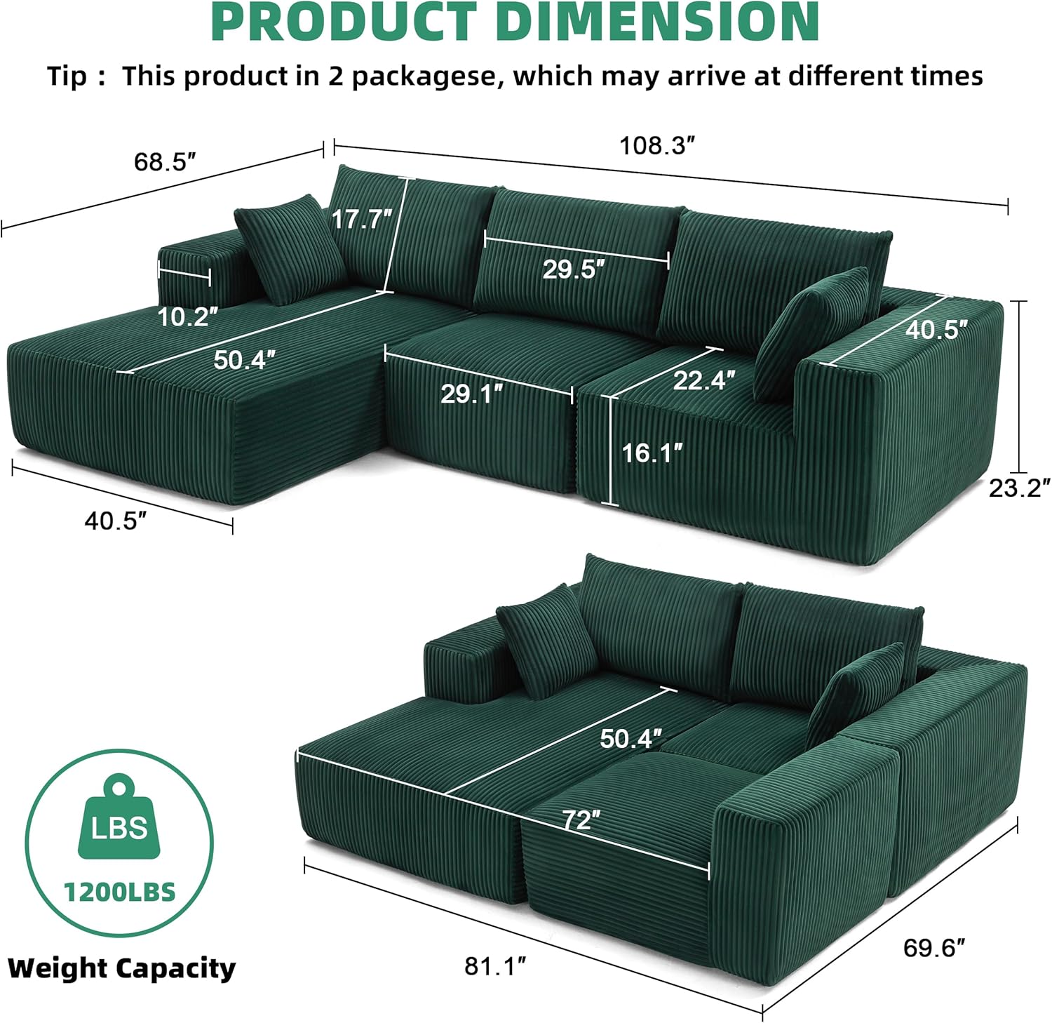 108 Modular Sectional Sofa Cloud Sectional Couch Modern Modular L-Shape Sofa Couch