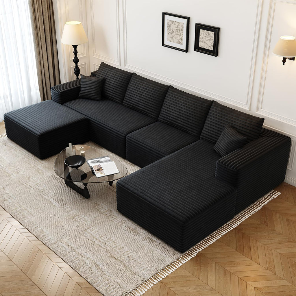 107.5 Cloud Modular Sectional Sofa Couch with L-Shape Chaise,Modern Minimalist Upholstered Couches for Living Room Bedroom,Deep Seat Corner Couch锛孨o Assembly Required (Black,Left Facing Chaise)