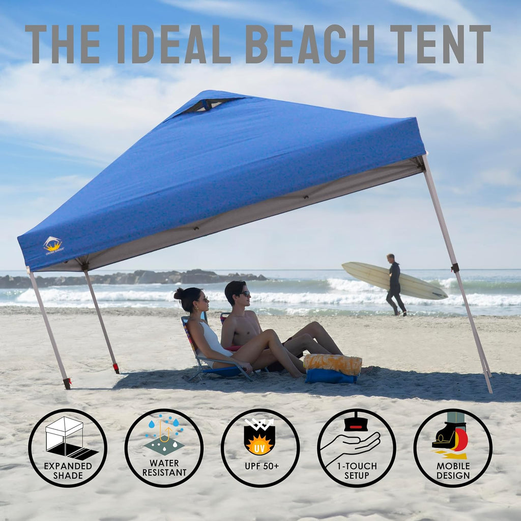 10x10 Pop-Up Awning - One-Click Installation Beach Tent - Outdoor Sunshade Silver Coated Top, 3 Heights and 4 Sand Pockets