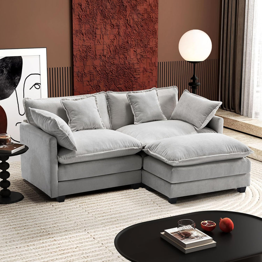 111.4 Inch L-Shaped Modern Sofa Modular Cloud Sofa Ottoman 4-Seater Chenille Deep Seat Sofa
