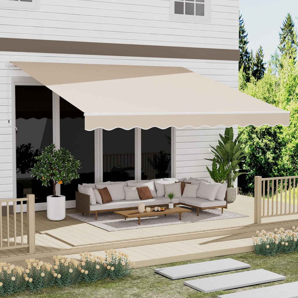 13 x 10 Awning for Patio, Sunsetter Retractable Awning Waterproof Cover Outdoor Patio Canopy, Sun Shade with Manual Crank Handle, Porch Shades for Outdoor, House, Deck, Dark Gray