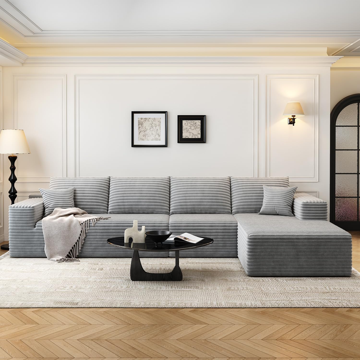 107.5 Cloud Modular Sectional Sofa Couch with L-Shape Chaise,Modern Minimalist Upholstered Couches for Living Room Bedroom,Deep Seat Corner Couch锛孨o Assembly Required (Black,Left Facing Chaise)