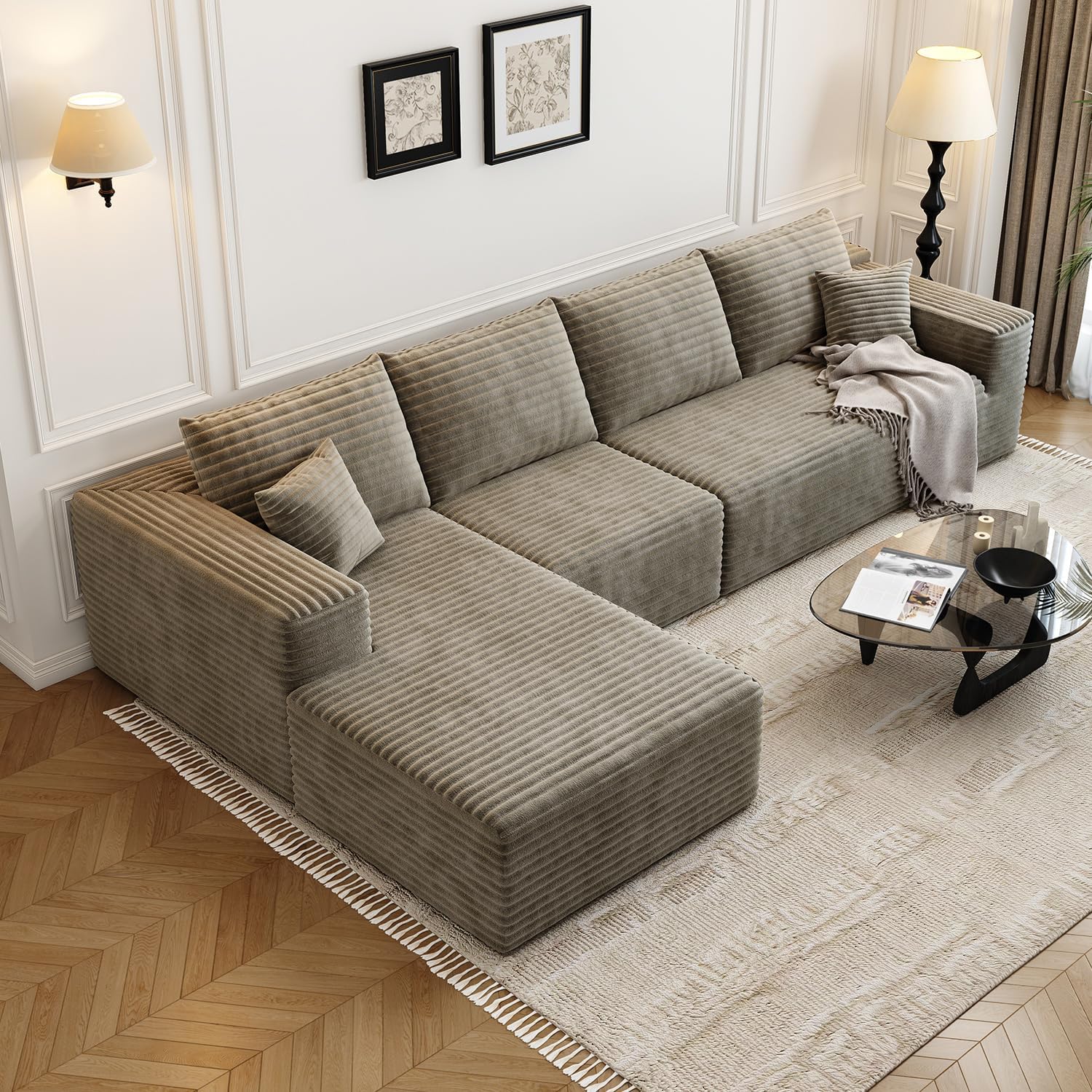 107.5 Cloud Modular Sectional Sofa Couch with L-Shape Chaise,Modern Minimalist Upholstered Couches for Living Room Bedroom,Deep Seat Corner Couch锛孨o Assembly Required (Black,Left Facing Chaise)