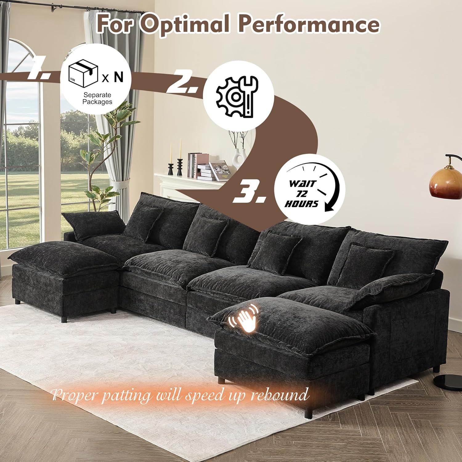 108 Inch U Shape Sofa Sectional Sofa Comfortable Cloud Sofa with Removable Footstool