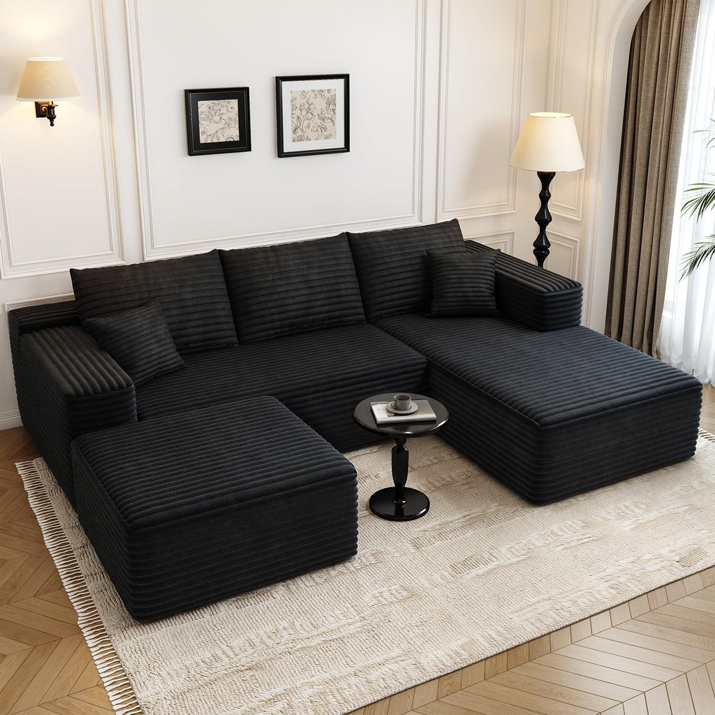 107.5 Cloud Modular Sectional Sofa Couch with L-Shape Chaise,Modern Minimalist Upholstered Couches for Living Room Bedroom,Deep Seat Corner Couch锛孨o Assembly Required (Black,Left Facing Chaise)