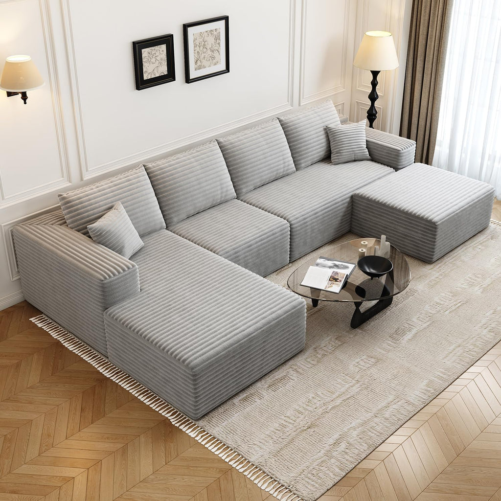 107.5 Cloud Modular Sectional Sofa Couch with L-Shape Chaise,Modern Minimalist Upholstered Couches for Living Room Bedroom,Deep Seat Corner Couch锛孨o Assembly Required (Black,Left Facing Chaise)