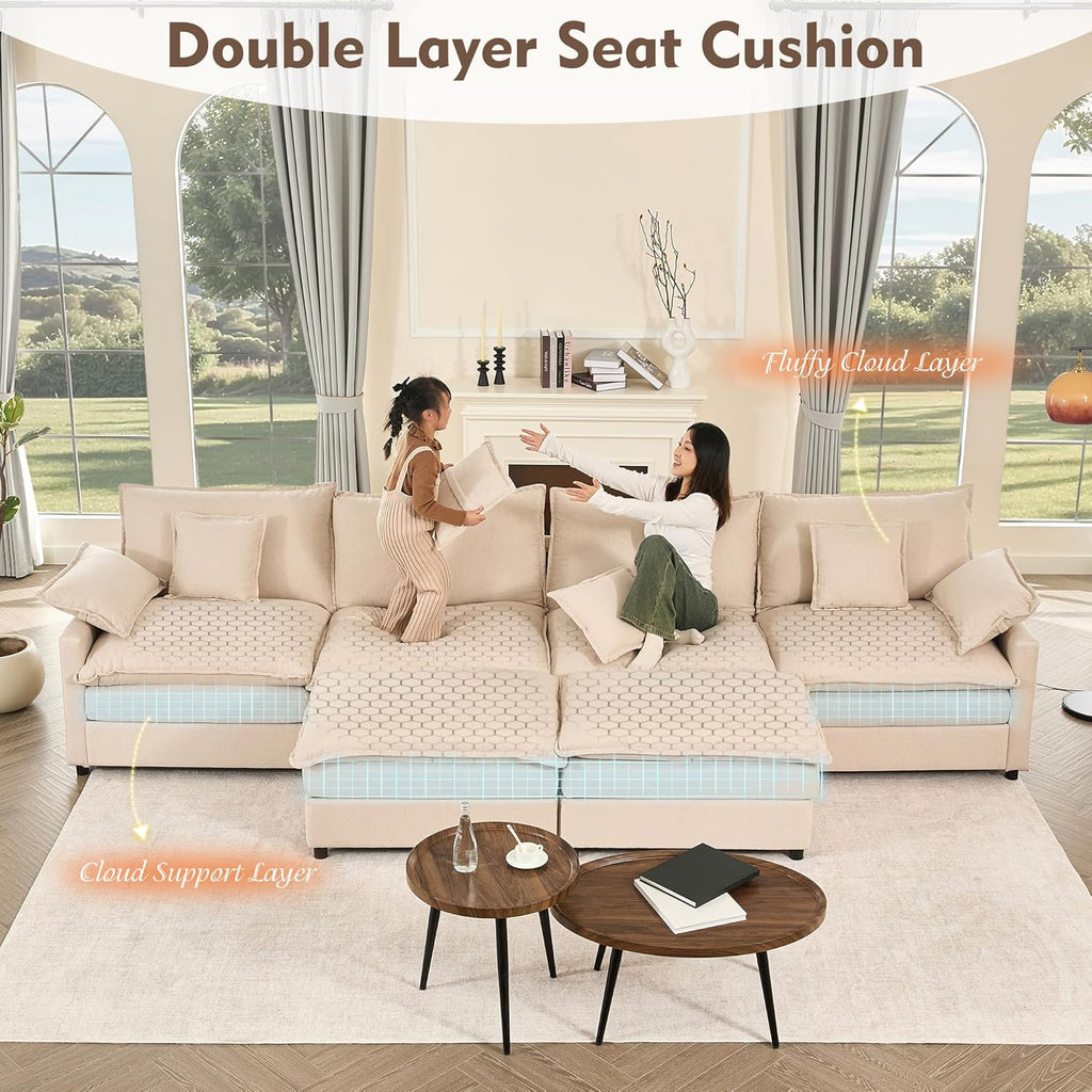 108 U Shaped Couch, Modular Sectional Sofa, 3-Seater Comfy Cloud Couch with Movable Ottoman, Deep Seat Couches for Living Room, Chenille, Slate