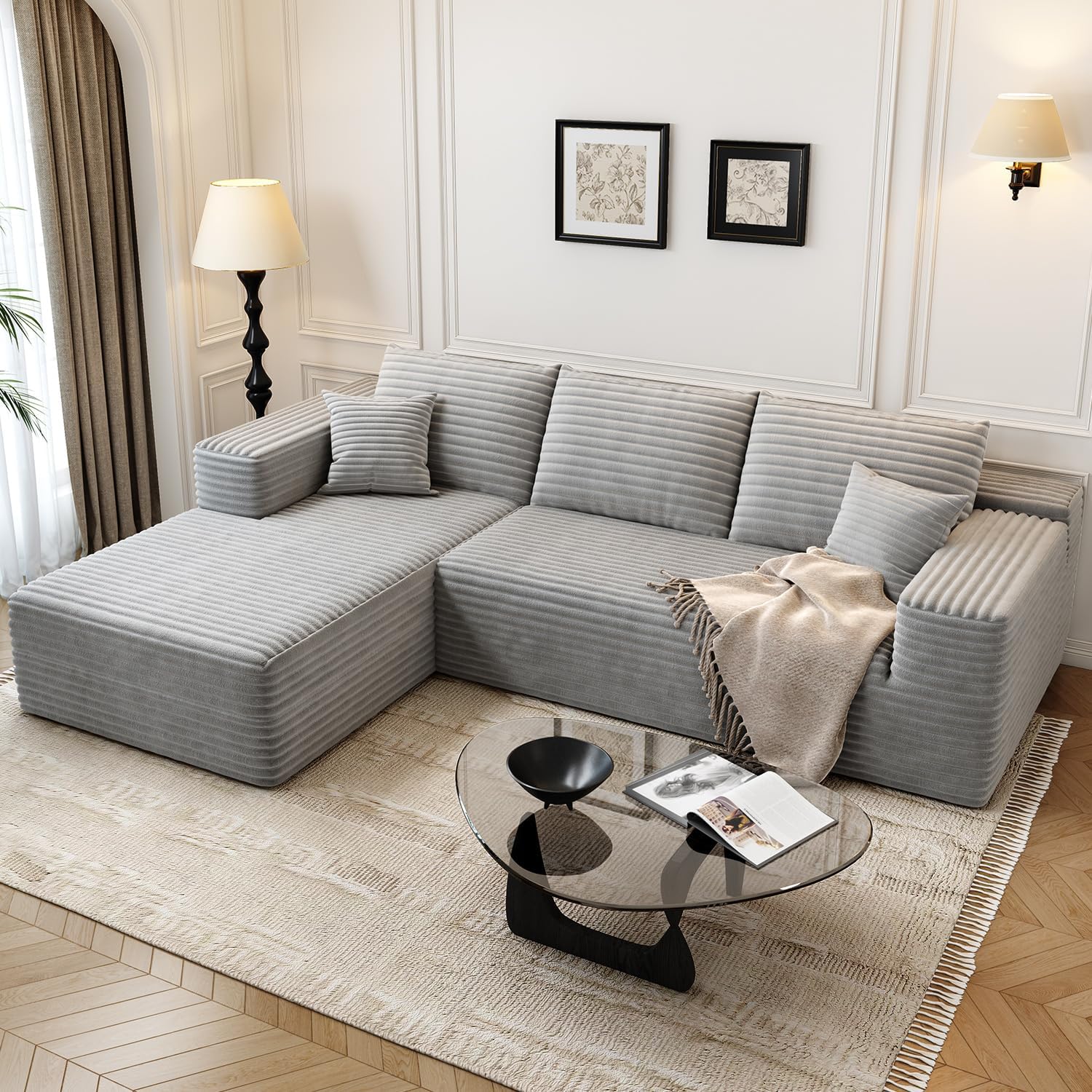 107.5 Cloud Modular Sectional Sofa Couch with L-Shape Chaise,Modern Minimalist Upholstered Couches for Living Room Bedroom,Deep Seat Corner Couch锛孨o Assembly Required (Black,Left Facing Chaise)