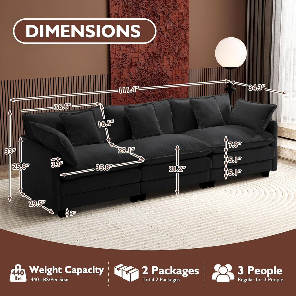111.4 Inch L-Shaped Modern Sofa Modular Cloud Sofa Ottoman 4-Seater Chenille Deep Seat Sofa