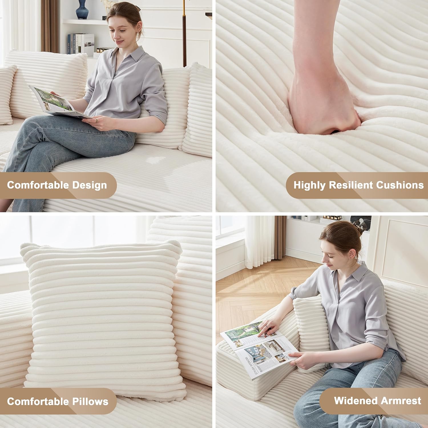 110 Cloud Sectional Couch, Boneless Sofa for Living Room Modular Sectional Sofa with Deep Seat