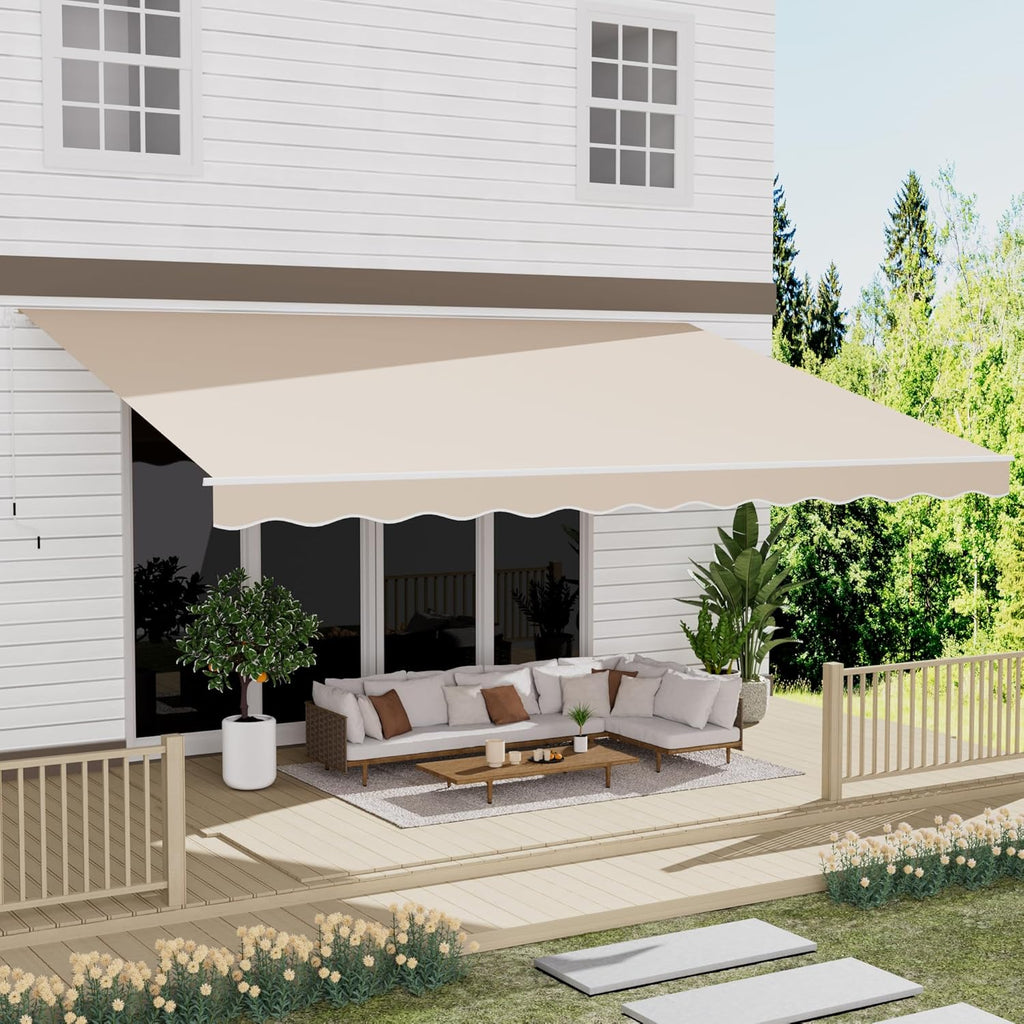 13 x 10 Awning for Patio, Sunsetter Retractable Awning Waterproof Cover Outdoor Patio Canopy, Sun Shade with Manual Crank Handle, Porch Shades for Outdoor, House, Deck, Dark Gray