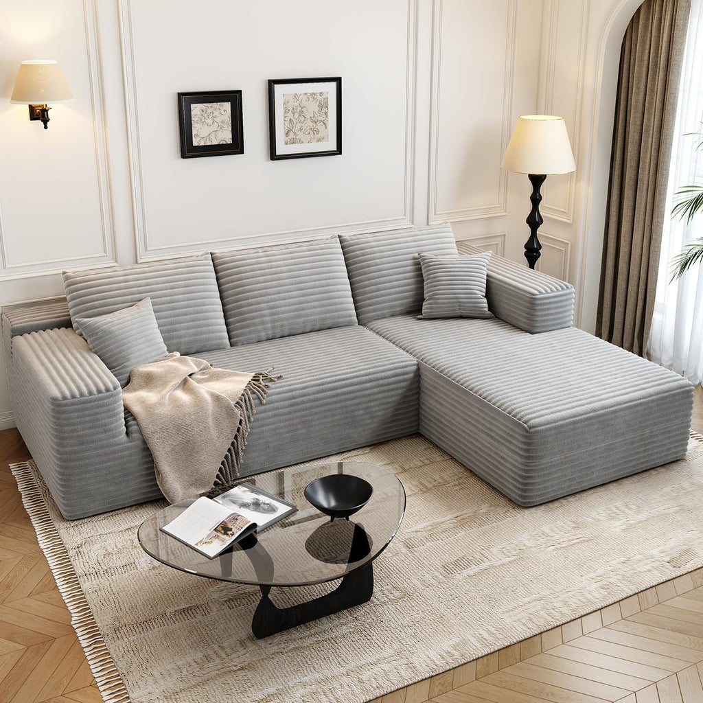 107.5 Cloud Modular Sectional Sofa Couch with L-Shape Chaise,Modern Minimalist Upholstered Couches for Living Room Bedroom,Deep Seat Corner Couch锛孨o Assembly Required (Black,Left Facing Chaise)