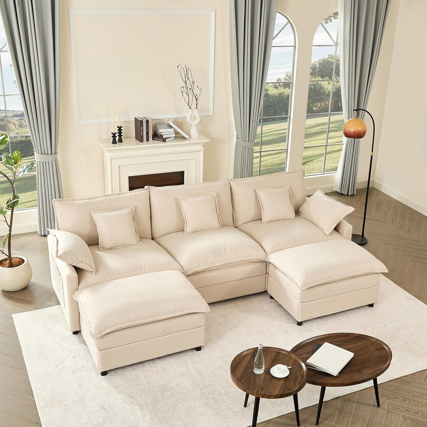 108 U Shaped Couch, Modular Sectional Sofa, 3-Seater Comfy Cloud Couch with Movable Ottoman, Deep Seat Couches for Living Room, Chenille, Slate