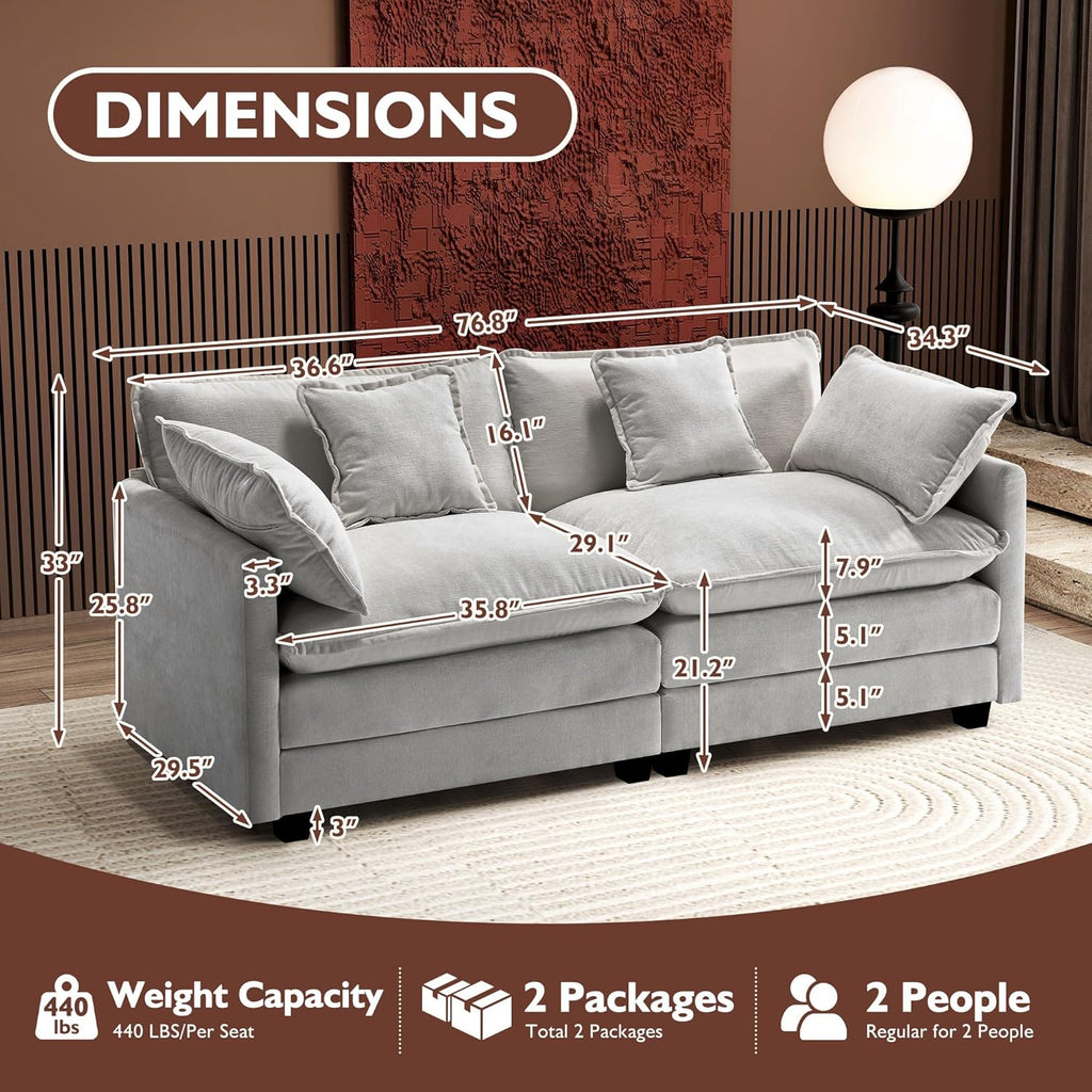 111.4 Inch L-Shaped Modern Sofa Modular Cloud Sofa Ottoman 4-Seater Chenille Deep Seat Sofa