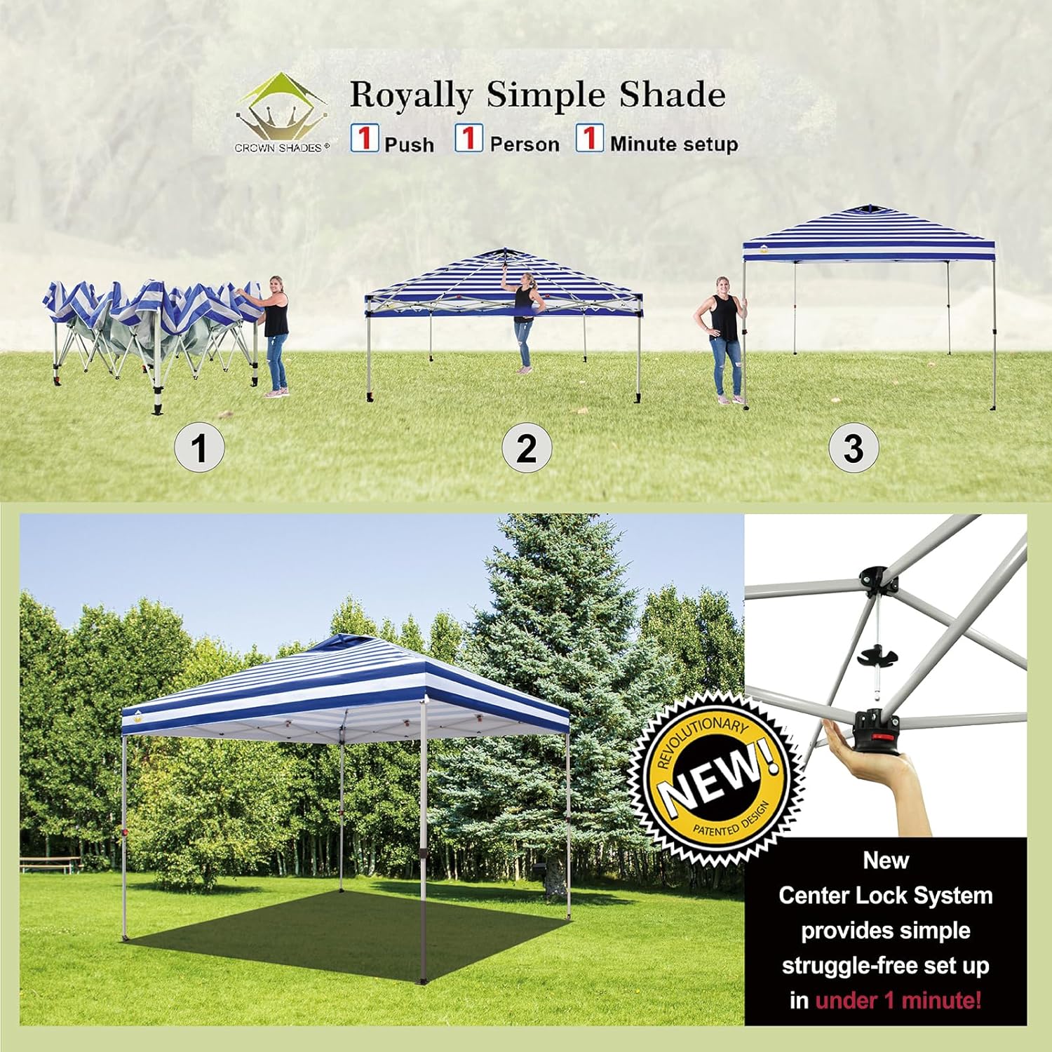 10x10 Pop-Up Awning - One-Click Installation Beach Tent - Outdoor Sunshade Silver Coated Top, 3 Heights and 4 Sand Pockets