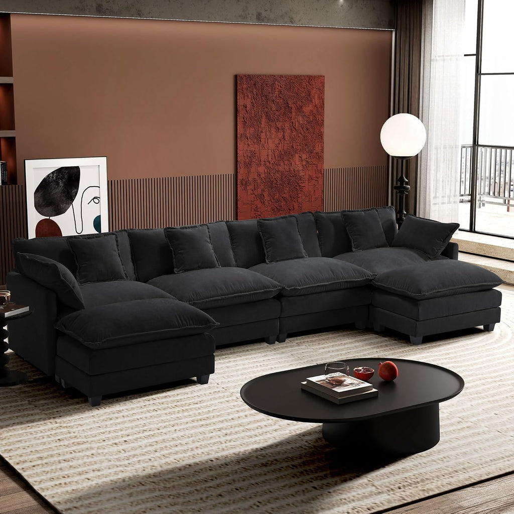 111.4 Inch L-Shaped Modern Sofa Modular Cloud Sofa Ottoman 4-Seater Chenille Deep Seat Sofa