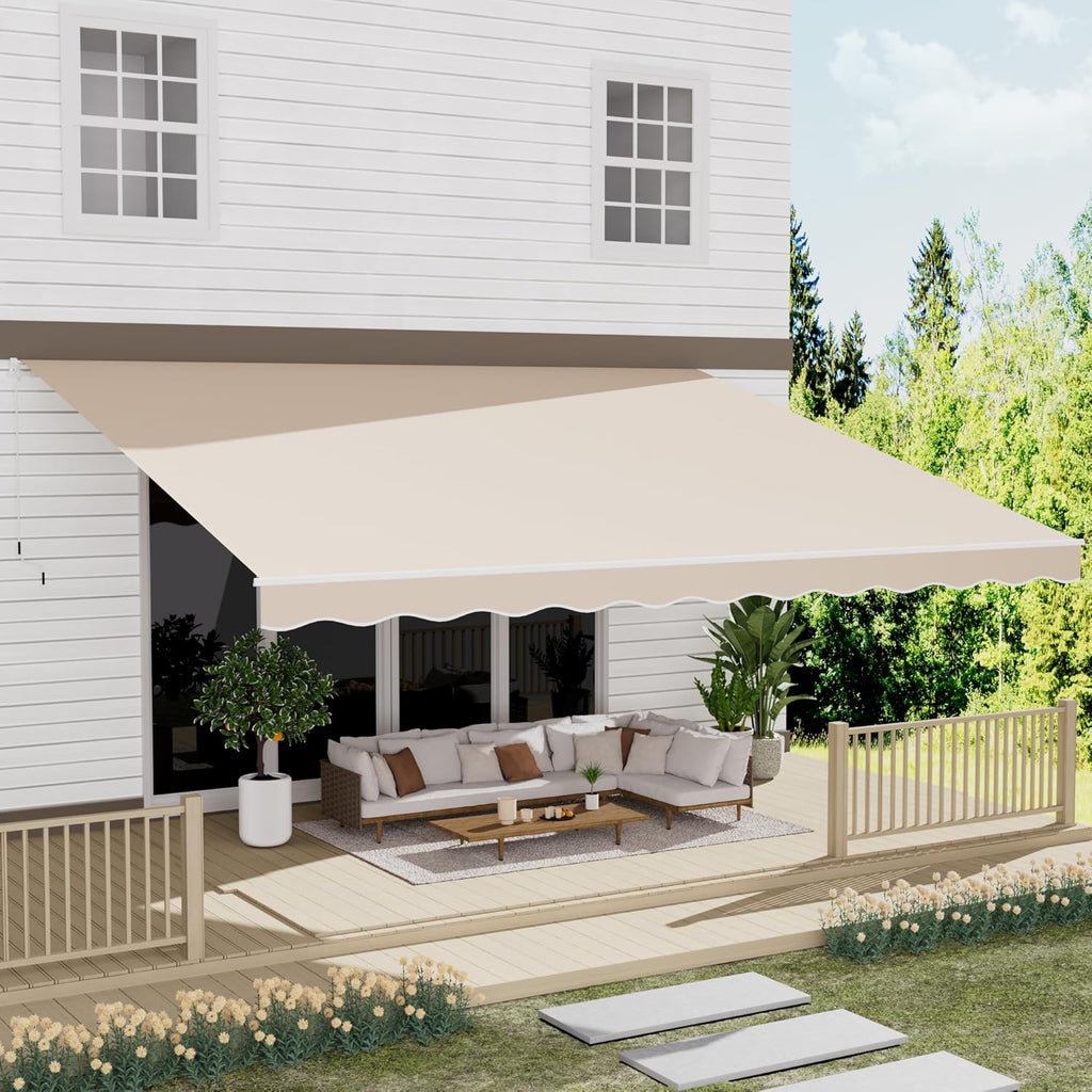 13 x 10 Awning for Patio, Sunsetter Retractable Awning Waterproof Cover Outdoor Patio Canopy, Sun Shade with Manual Crank Handle, Porch Shades for Outdoor, House, Deck, Dark Gray