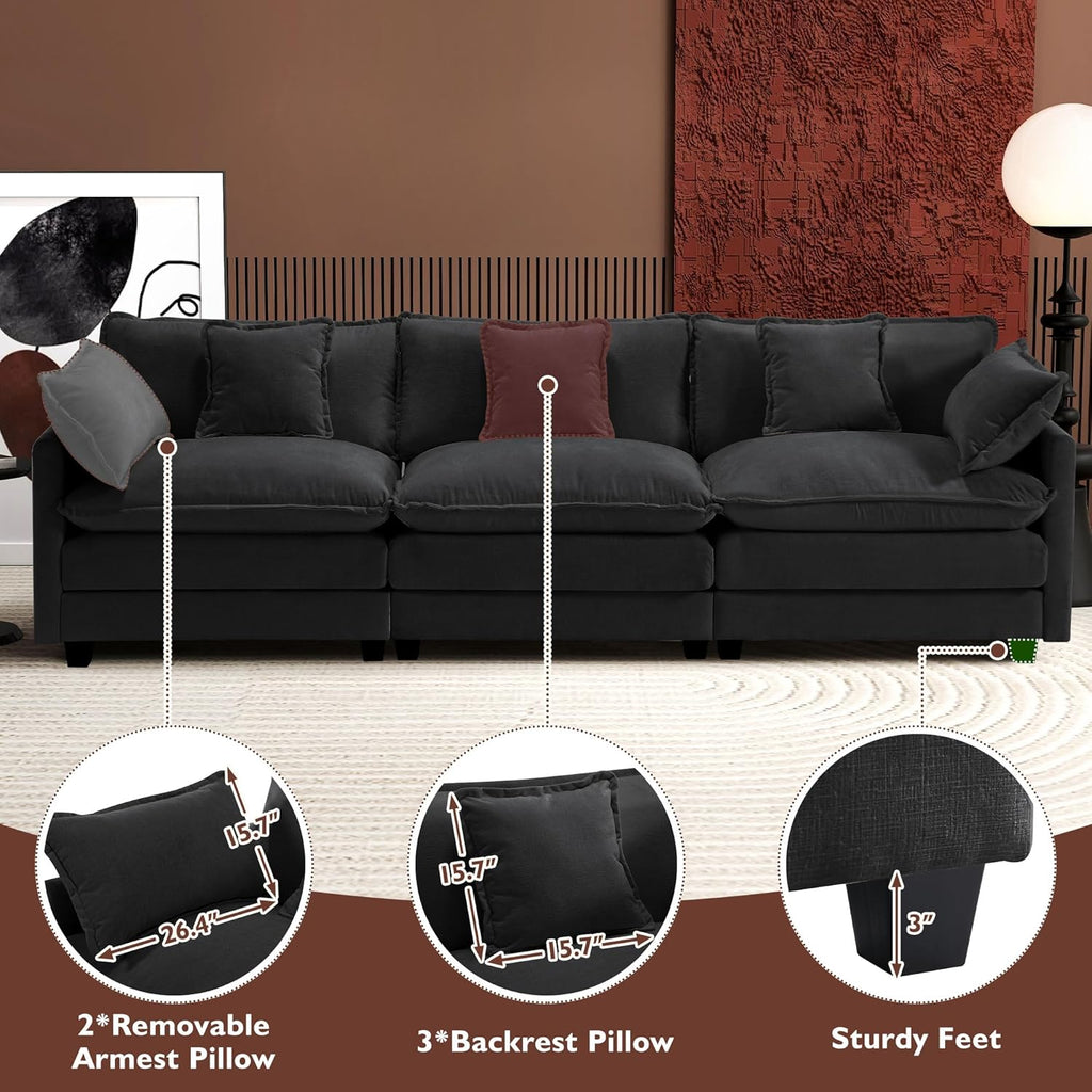 111.4 Inch L-Shaped Modern Sofa Modular Cloud Sofa Ottoman 4-Seater Chenille Deep Seat Sofa