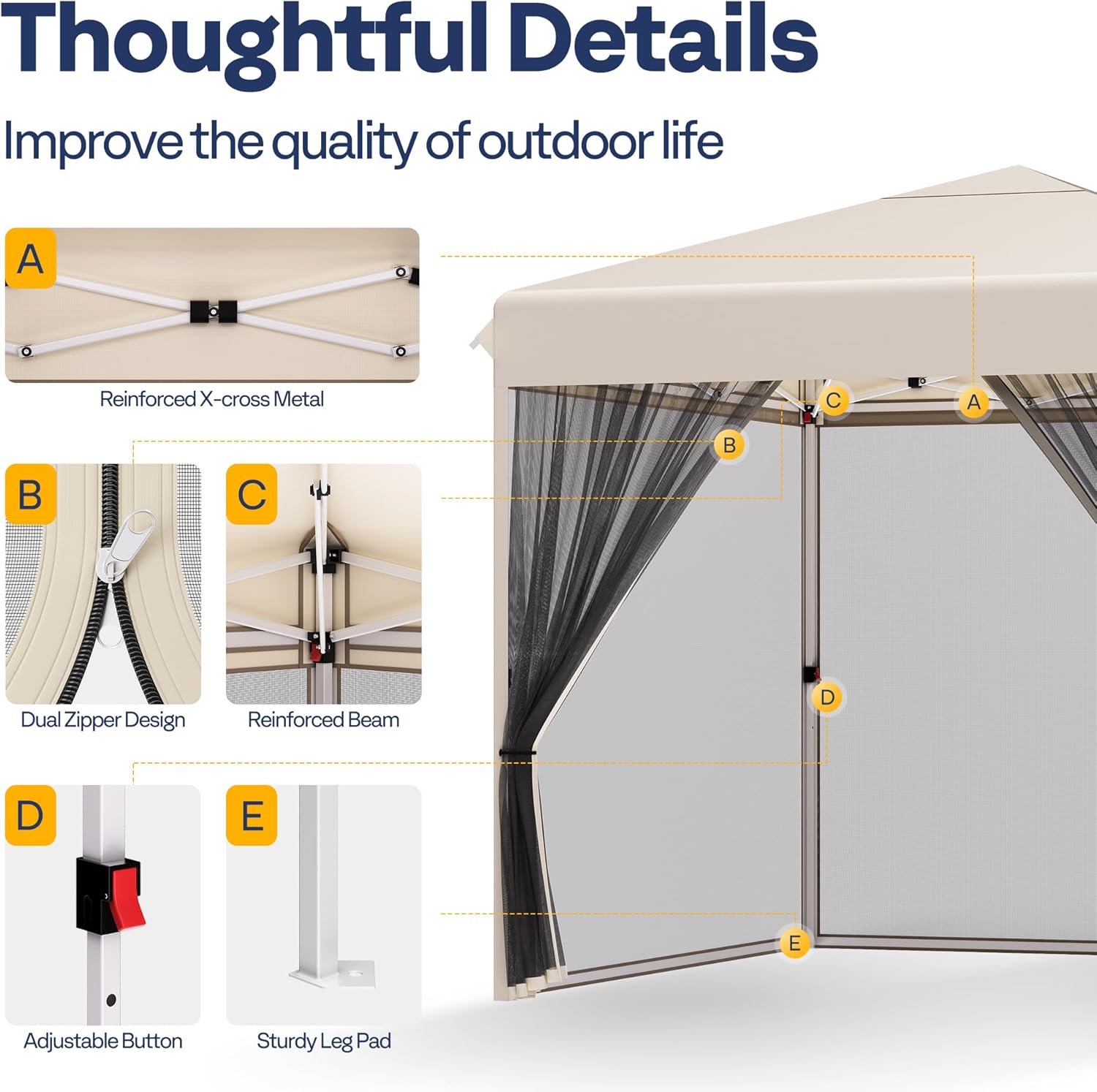 10x10ft Easy Pop-Up Canopy, Outdoor Screen Tent with Mosquito Netting, 2 Zipper Doors, and Roller Bag for Yard Camping Picnic Party Events, Beige