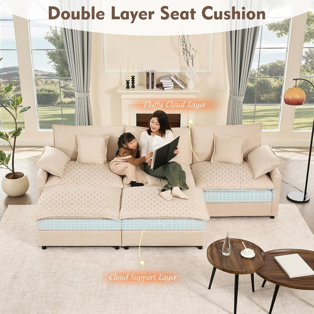 108 U Shaped Couch, Modular Sectional Sofa, 3-Seater Comfy Cloud Couch with Movable Ottoman, Deep Seat Couches for Living Room, Chenille, Slate
