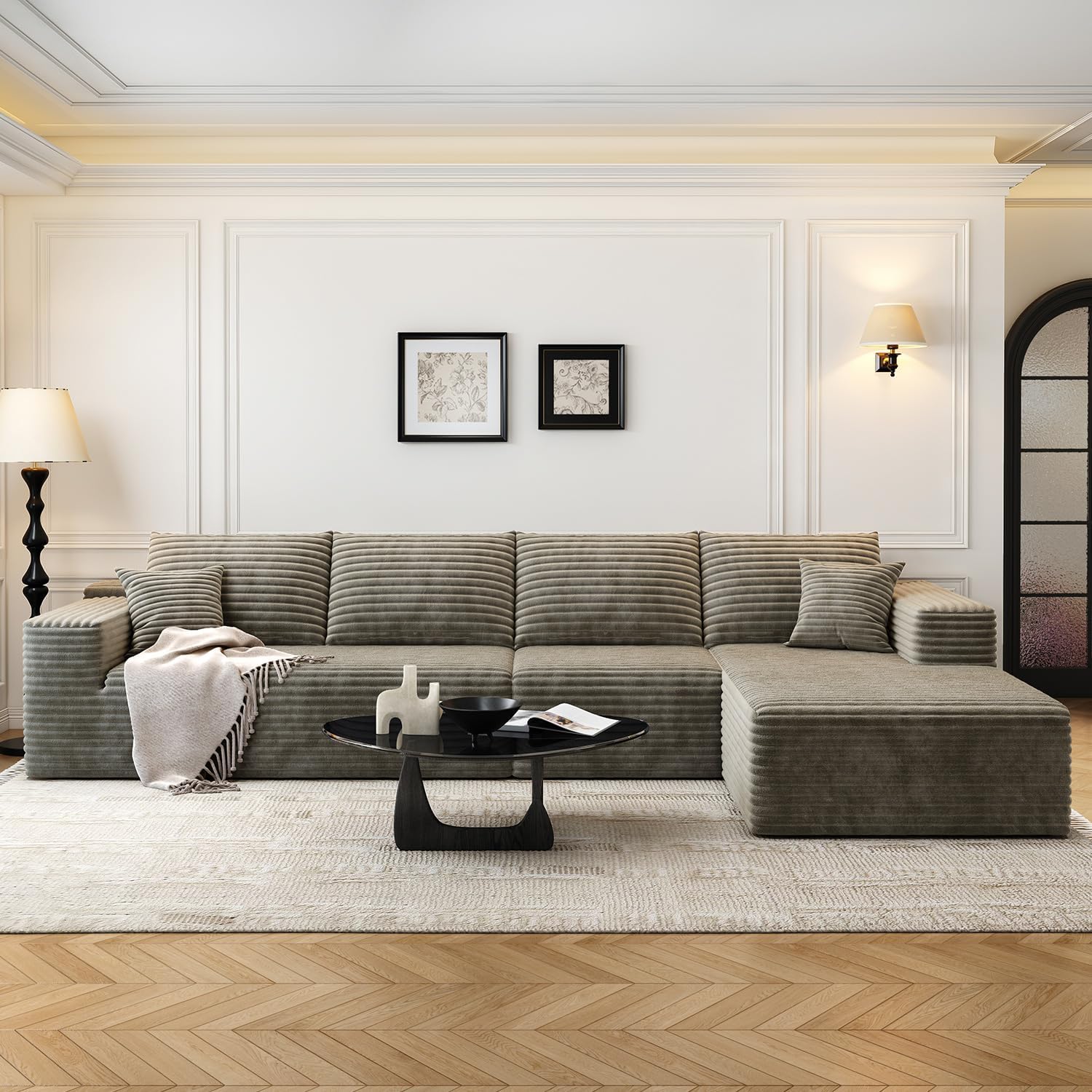 107.5 Cloud Modular Sectional Sofa Couch with L-Shape Chaise,Modern Minimalist Upholstered Couches for Living Room Bedroom,Deep Seat Corner Couch锛孨o Assembly Required (Black,Left Facing Chaise)