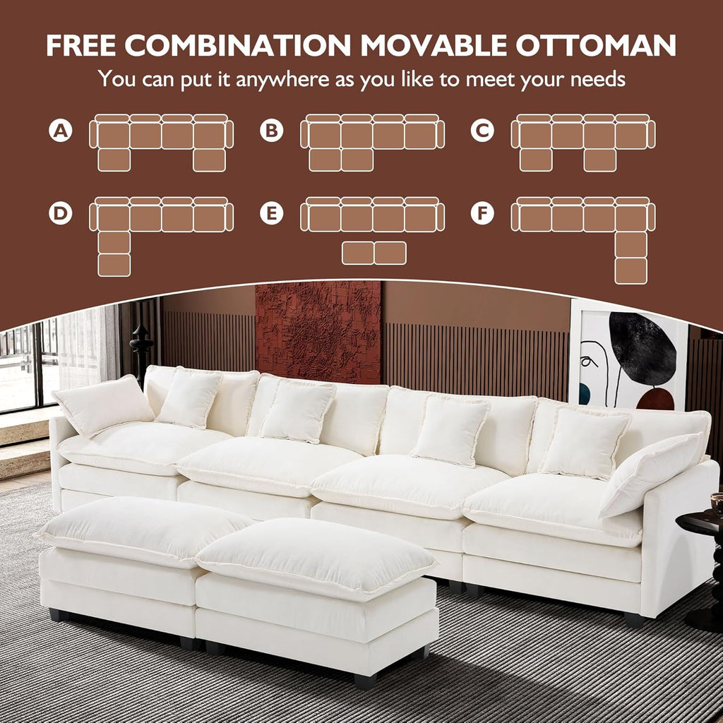 111.4 Inch L-Shaped Modern Sofa Modular Cloud Sofa Ottoman 4-Seater Chenille Deep Seat Sofa