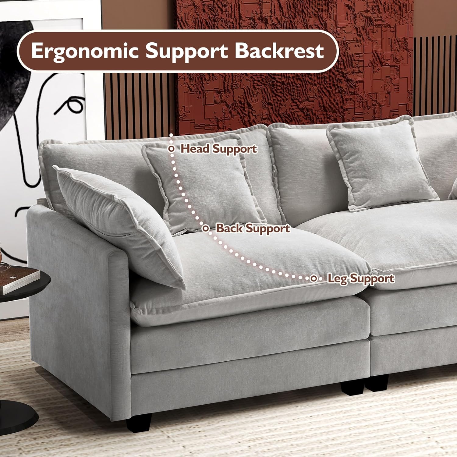 111.4 Inch L-Shaped Modern Sofa Modular Cloud Sofa Ottoman 4-Seater Chenille Deep Seat Sofa