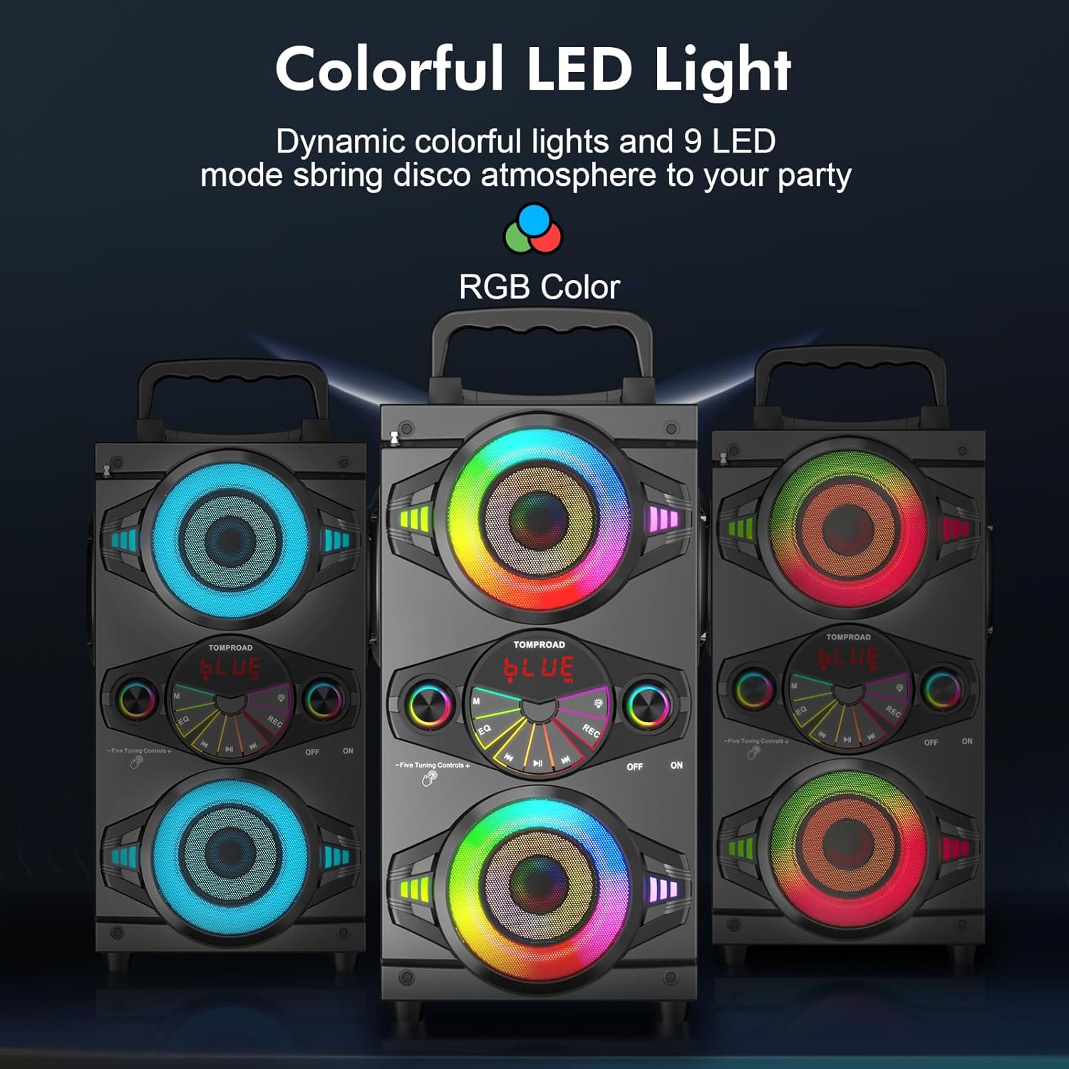 Speakers, 60W Portable Wireless Loud Outdoor Home Party Bluetooth Speaker with Subwoofer, FM Radio, LED Colorful Lights, Microphone, Remote and Big Powerful Stereo Deep Bass Sound Boombox