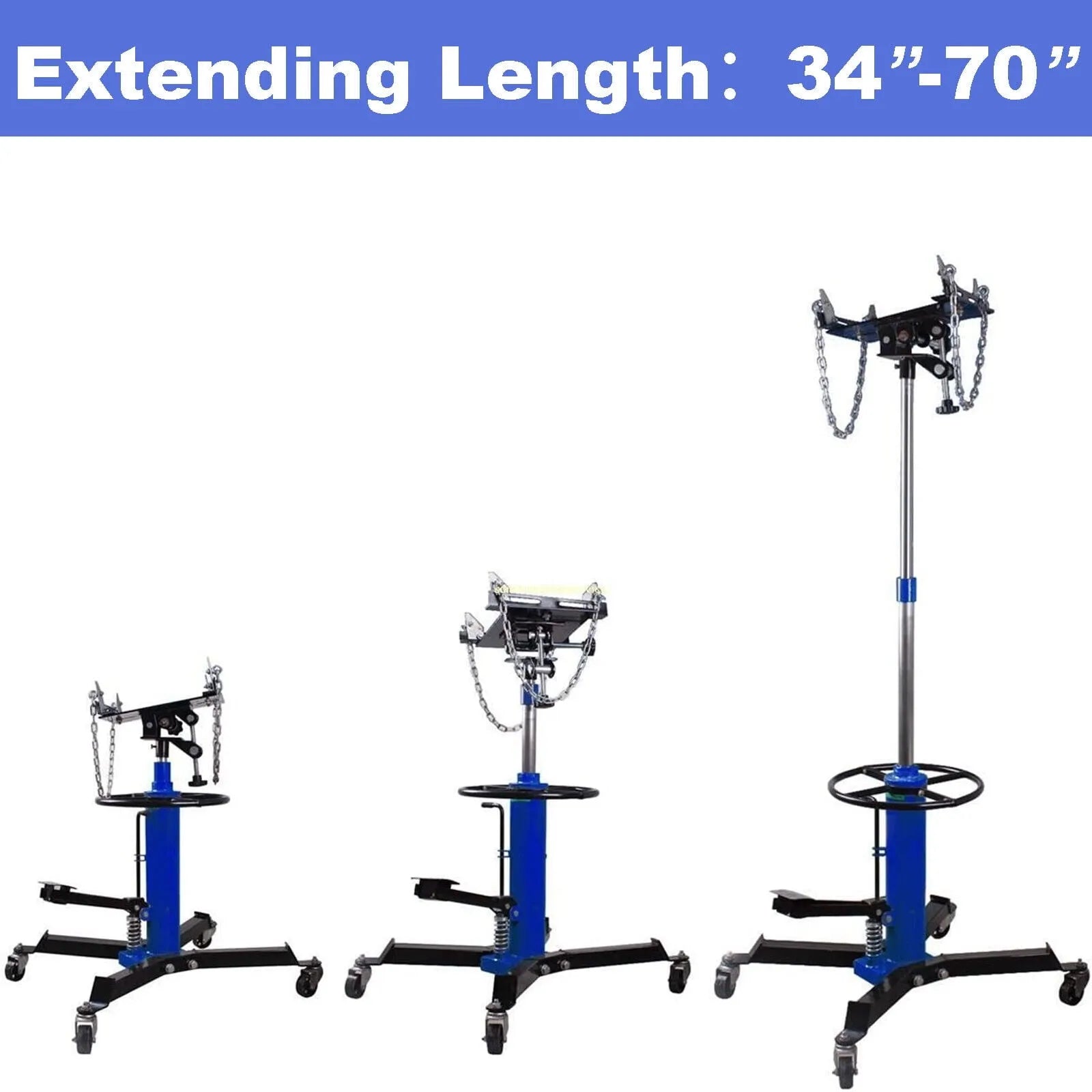 1660 Pounds Hydraulic Car Transmission Jack Vertical Lift with 360掳 Swivel Wheel Pedal ,Blue,33"-70"(0.75Ton)