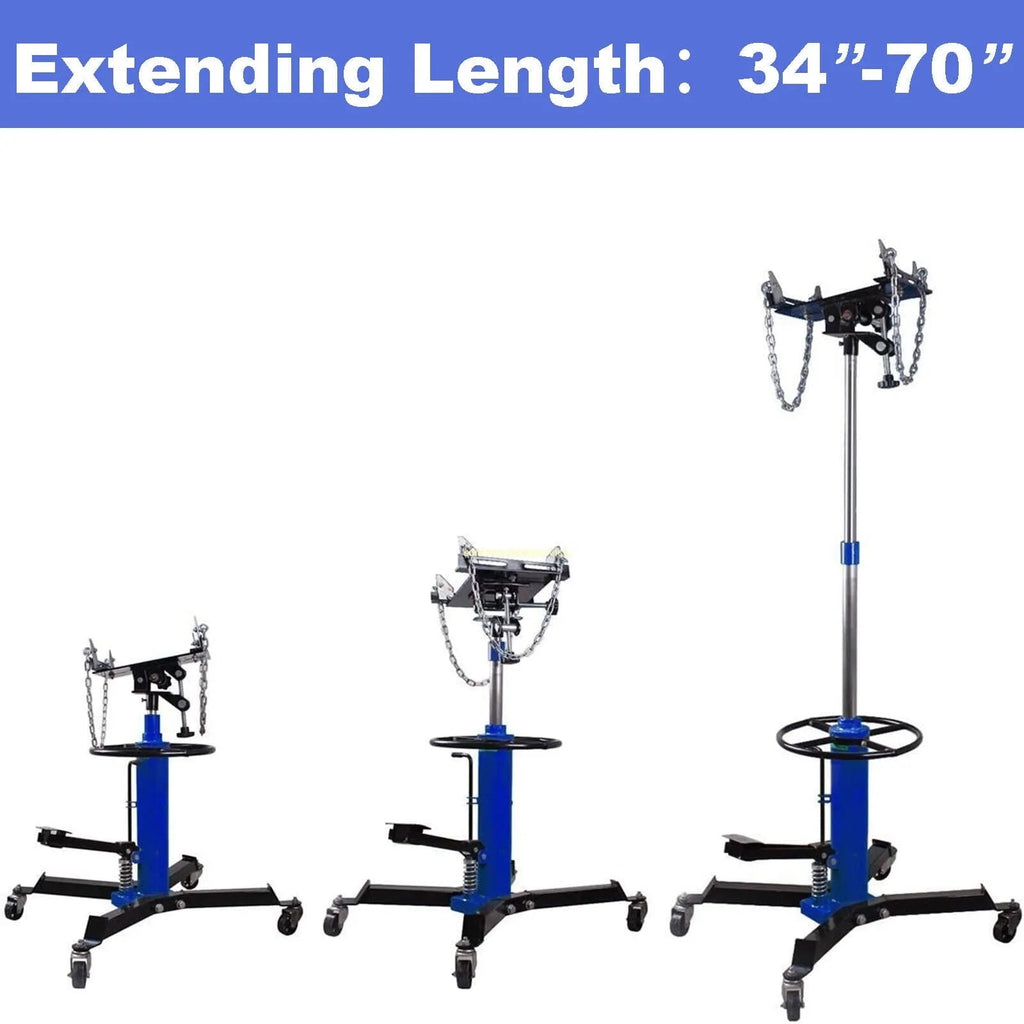 1660 Pounds Hydraulic Car Transmission Jack Vertical Lift with 360掳 Swivel Wheel Pedal ,Blue,33"-70"(0.75Ton)