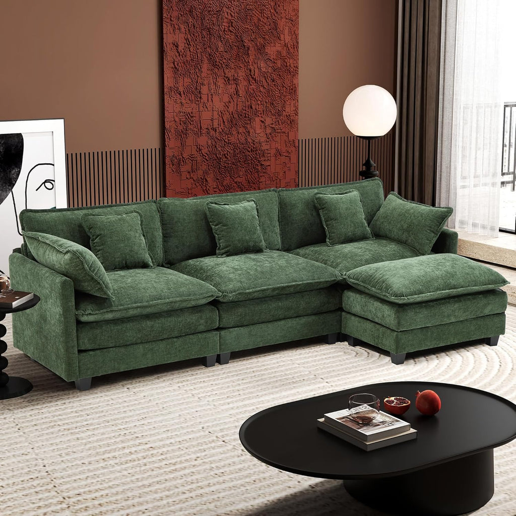 111.4 Inch L-Shaped Modern Sofa Modular Cloud Sofa Ottoman 4-Seater Chenille Deep Seat Sofa