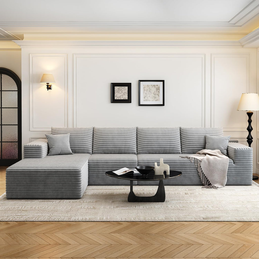107.5" Cloud Modular Sectional Sofa Couch with L-Shape Chaise,Modern Minimalist Upholstered Couches for Living Room Bedroom,Deep Seat Corner Couch，No Assembly Required (Black,Left Facing Chaise)