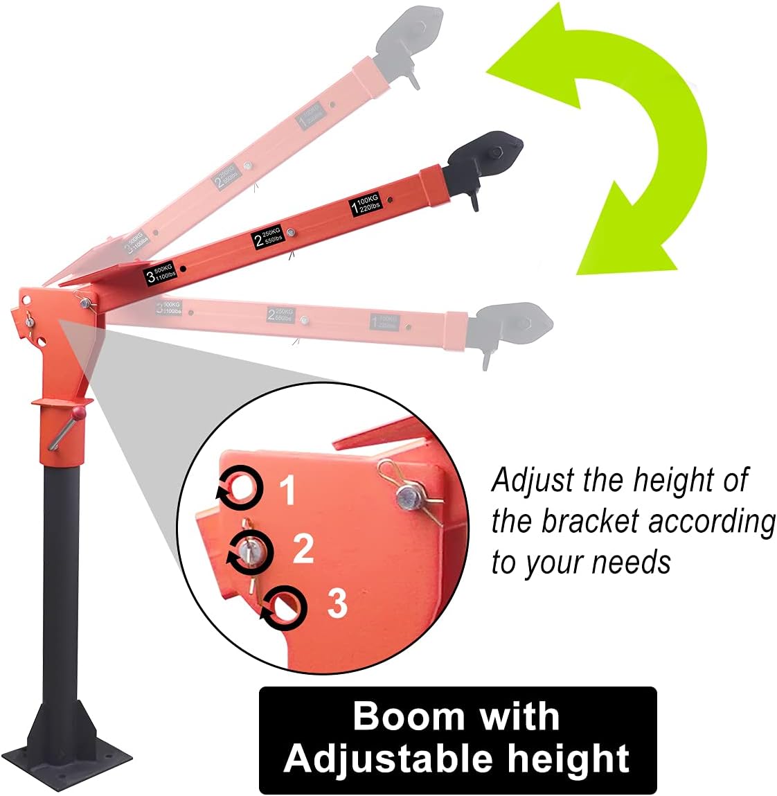 1100lb Folding Dismountable Household Hoist Truck Crane with Electric Hoist (110V) 880lb Pulling Force, Jib Cranes for Factory, Warehouse, Construction