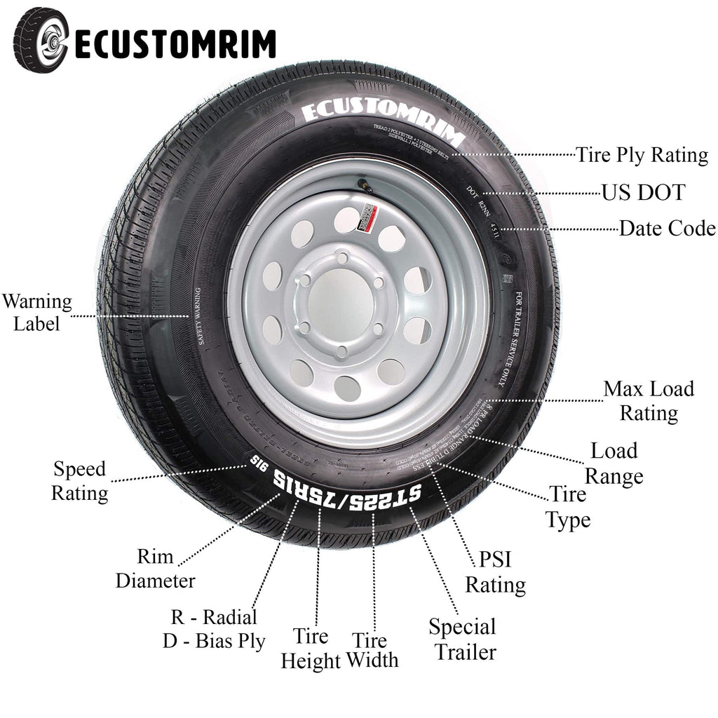 Radial Trailer Tire on Rim ST205/75R14 with 5 Lug Galvanized Spoke Wheel