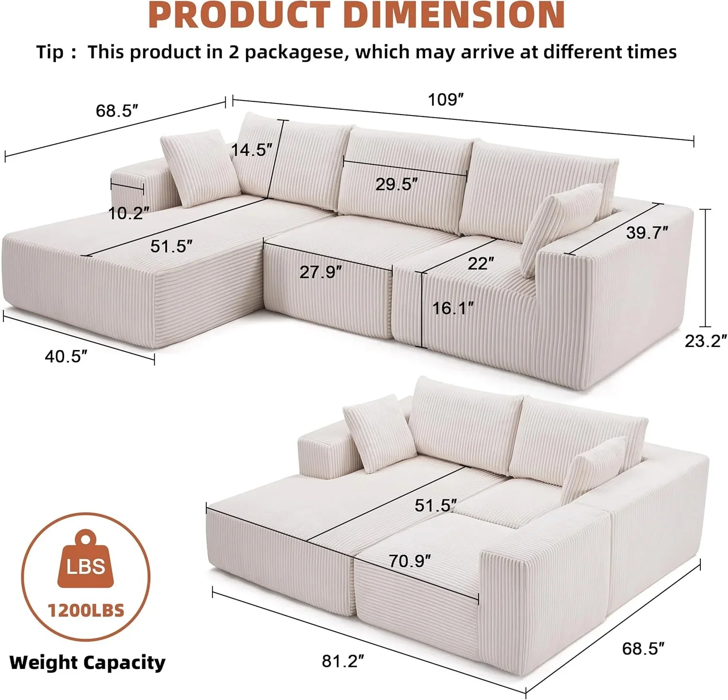 108 inch sectional sofa cloud sectional sofa with deep seat modern sectional L shaped sofa
