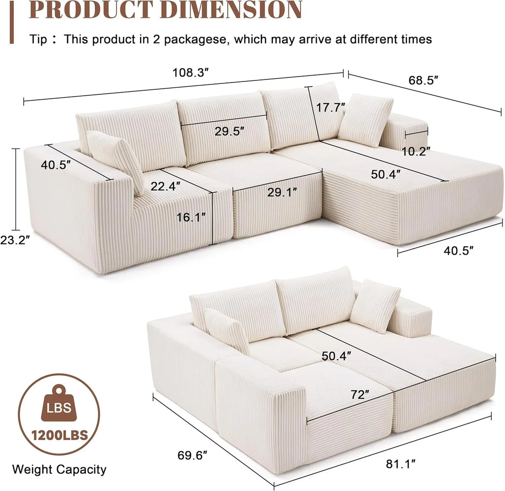 108 inch sectional sofa cloud sectional sofa with deep seat modern sectional L shaped sofa