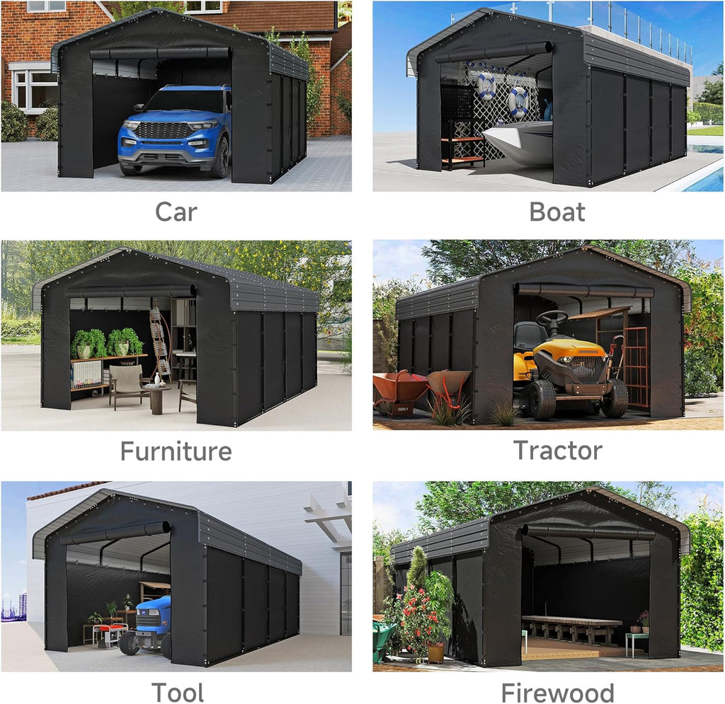 10x15 Heavy Duty Metal Carport Outdoor Garage Car Shelter Shade with Heavier Frame